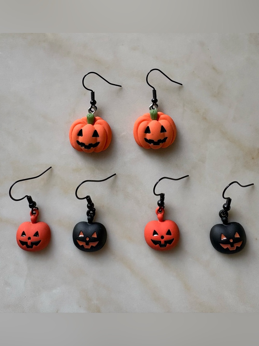 Halloween Pumpkin Dangle Earrings - Orange and Black 3 Pairs